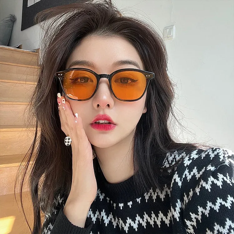 【福利包邮】橘色墨镜女复古韩版黑框黄色橙色镜片太阳眼镜百搭时尚