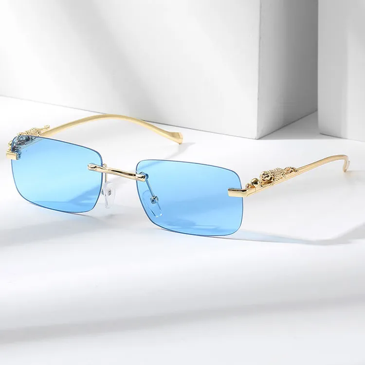 猎豹装饰无框方型太阳镜彩色男女复古豹子头金属墨镜眼镜时尚潮流