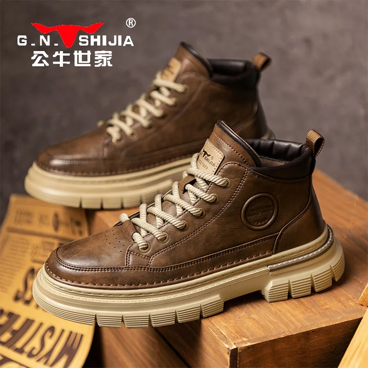 公牛世家男士高帮休闲鞋秋季工装男鞋潮流靴子时尚百搭中帮马丁靴商品图