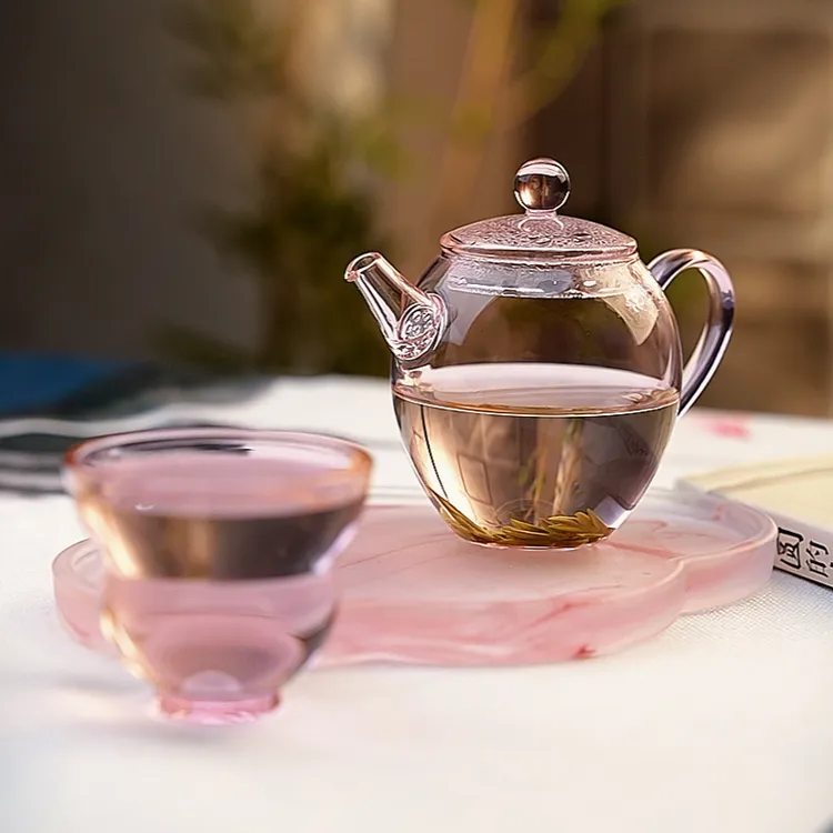 粉色玻璃泡茶壶加厚耐热高硼硅绿茶壶带过滤纯手工女士专用茶壶