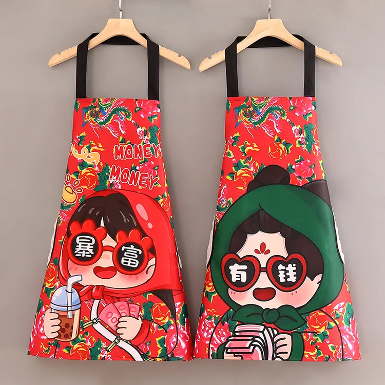 时尚耐磨碎花民族风餐饮防油农家乐工作罩衣厨房家用做饭围裙透气
