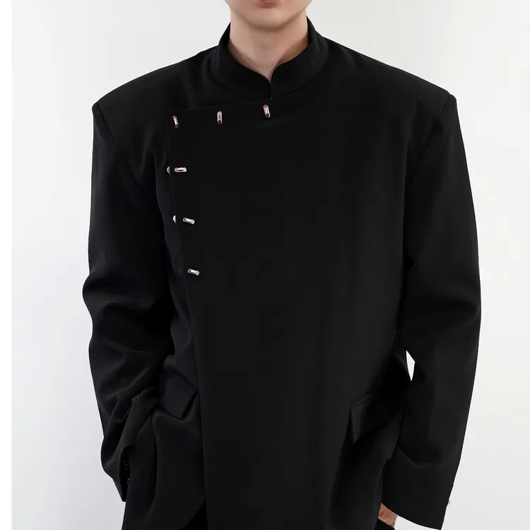 澍新中式立领西装外套男高级感金属暗扣黑色西服冬季订婚国风男装