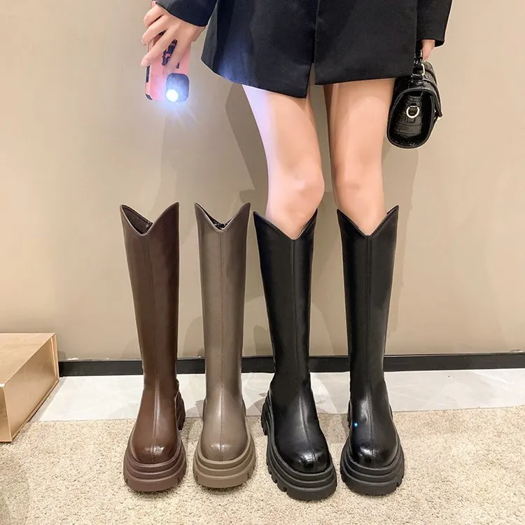7101-32瘦瘦长筒靴女秋冬2025年靴子厚底弹力靴高筒靴法式长靴