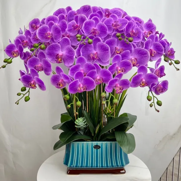 高档手感保湿假花蝴蝶兰盆栽办公室简约客厅创意家居摆件浪漫经典