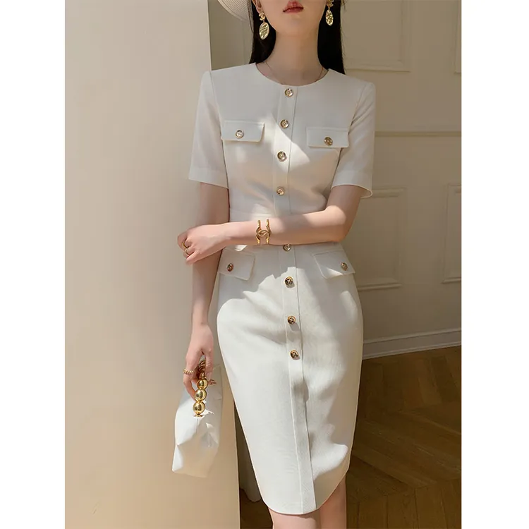 【高端气质】白色连衣裙女夏季2023新款显瘦职业收腰修身包臀裙