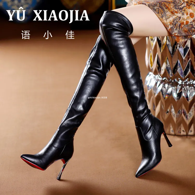 8CM[已开价]高跟过膝长靴加绒2025冬季性感尖头细跟弹力靴655-30C