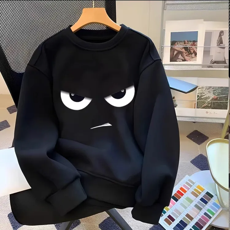 仓石一树时尚潮流卫衣男士春秋冬百搭宽松圆领加绒打底长袖上衣服