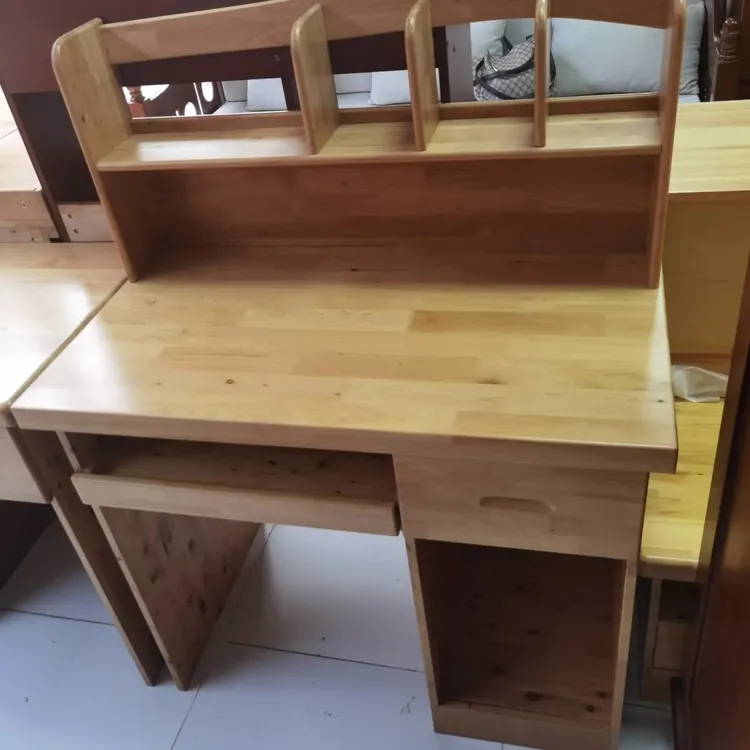 佳妍家居柏木电脑桌实木电脑桌带书架学习桌书桌纯实木桌子90cm