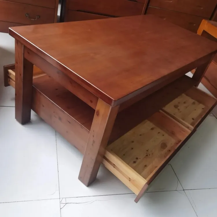 大促赚人气佳妍家居柏木家具柏木茶几四抽茶几实木双层客厅1.2米