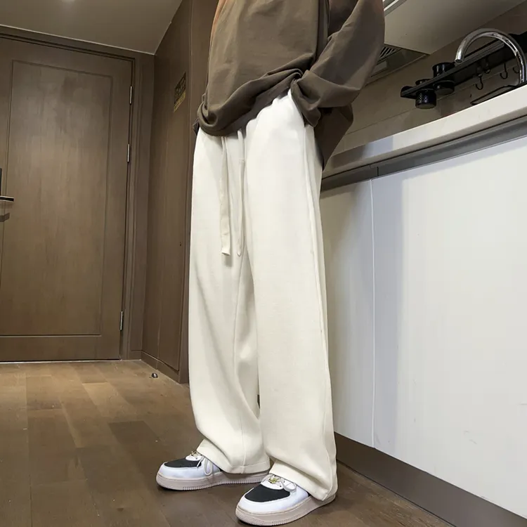 白色休闲裤子男士秋季新款潮牌潮流宽松直筒卫裤垂感阔腿运动长裤