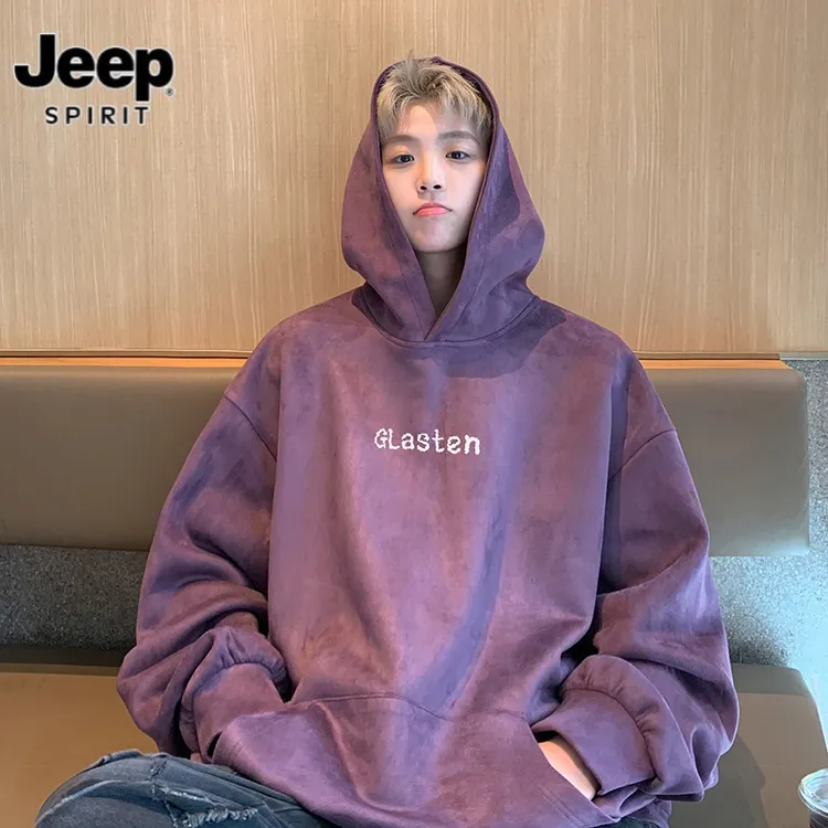 JEEPSPISIT男士卫衣重磅硬挺美式休闲外套男款2025秋季高级感帽衫
