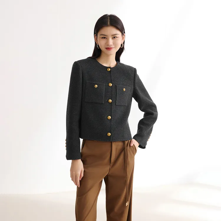 EP YAYING雅莹女装 羊毛小香风圆领花呢外套 秋冬新品1502B