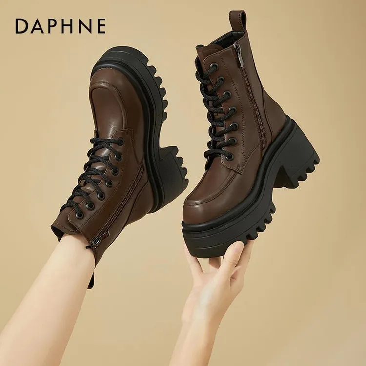 达芙妮8cm八公分内增高马丁靴女2025新款小个子女鞋冬季加绒短靴商品图