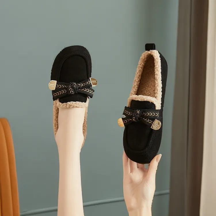 达芙妮加绒豆豆鞋2025新款秋冬季保暖毛毛鞋一脚蹬外穿棉鞋雅丹风