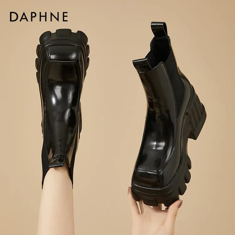 达芙妮时尚厚底切尔西短靴女秋冬季2025新款内增高女鞋加绒马丁靴