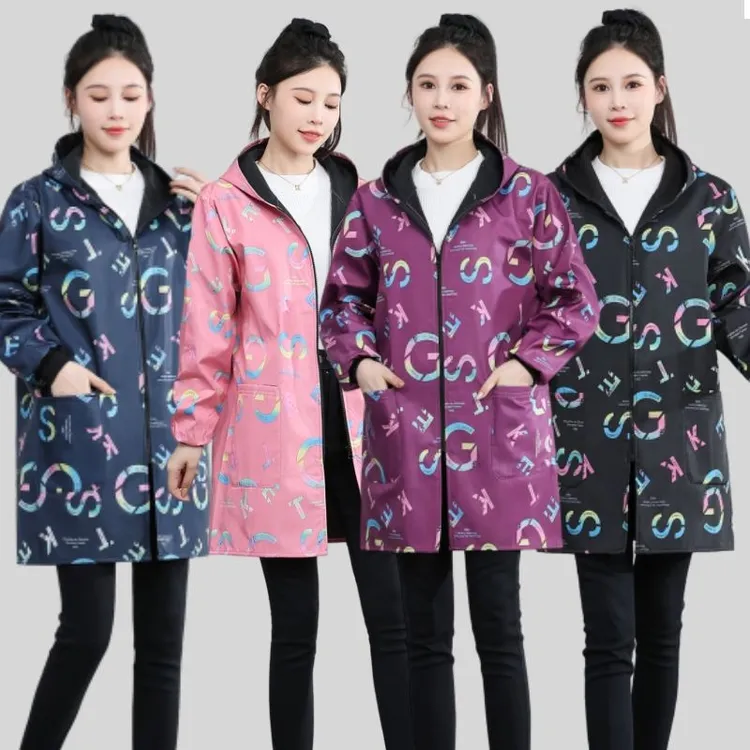 防水防污围裙外穿中长款长袖时尚工作服加厚韩版成人罩衣耐脏大褂