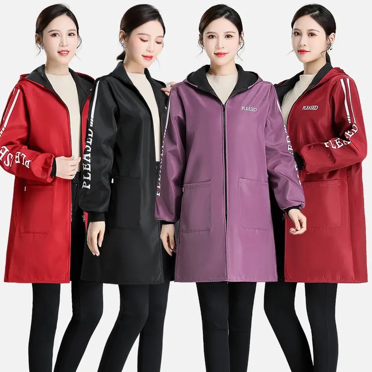 时尚外套女韩版围裙拉链家用外穿男大褂加绒长裙防水耐脏有袖围裙