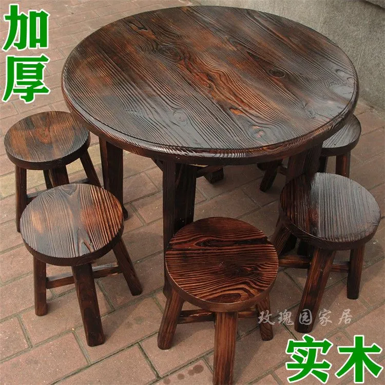 复古炭烧碳化椅子实木原木圆桌酒店饭店小吃店农家乐火锅店餐桌椅