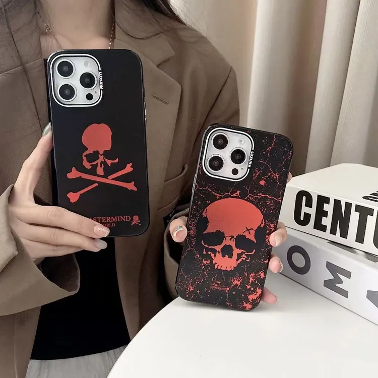 炫彩潮酷黑骷髅头全包苹果手机壳 适用iPhone12-16plus promax