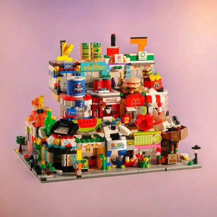 乐乐兄弟百变街景小颗粒积木儿童男女生城市建筑益智拼装节日礼物