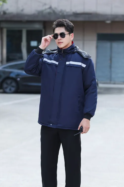 中长款工作服棉袄保暖冬季棉袄工作服带帽子棉衣反光条加厚劳保