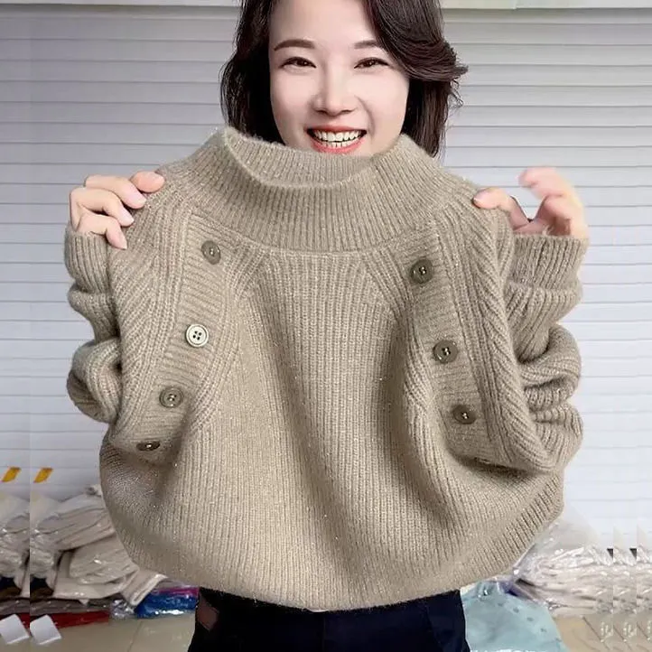 加厚保暖针织水貂绒毛衣女2024秋冬新款百搭圆领洋气显瘦打底衫
