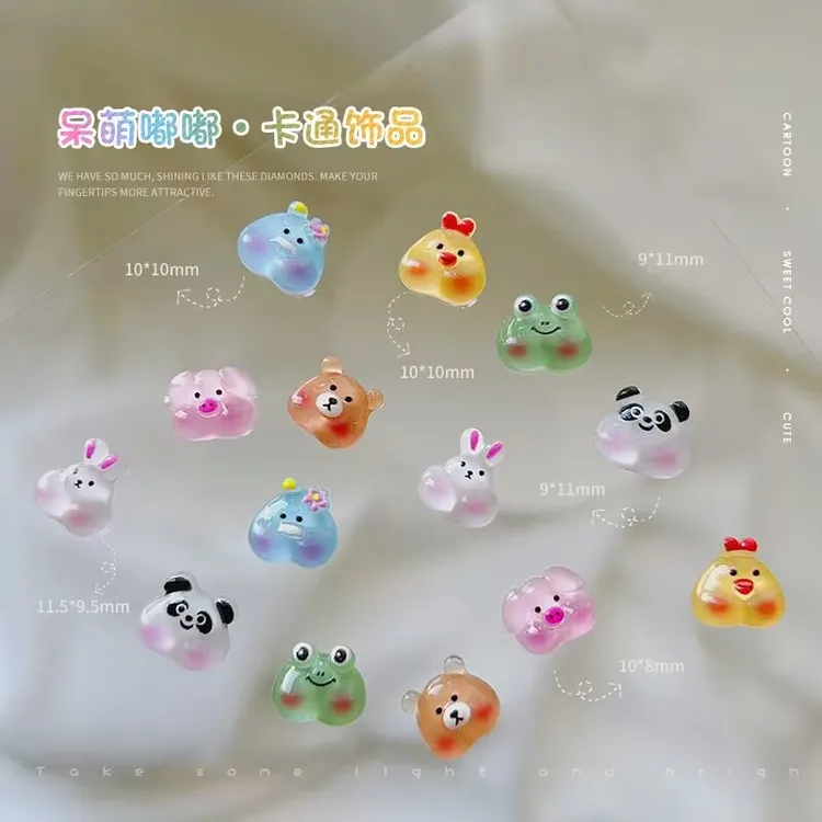 美甲树脂呆萌嘟嘟脸卡通饰品可爱立体小兔子小熊小鸡DIY指甲配饰