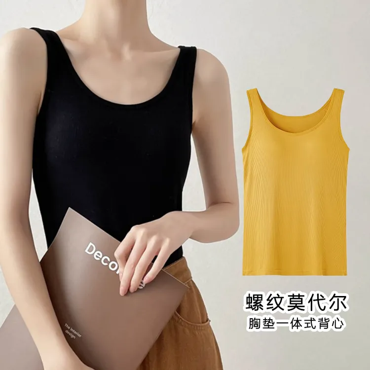女士中老年背心文胸一体式无钢圈夏季薄款打底大码莫代尔无袖上衣