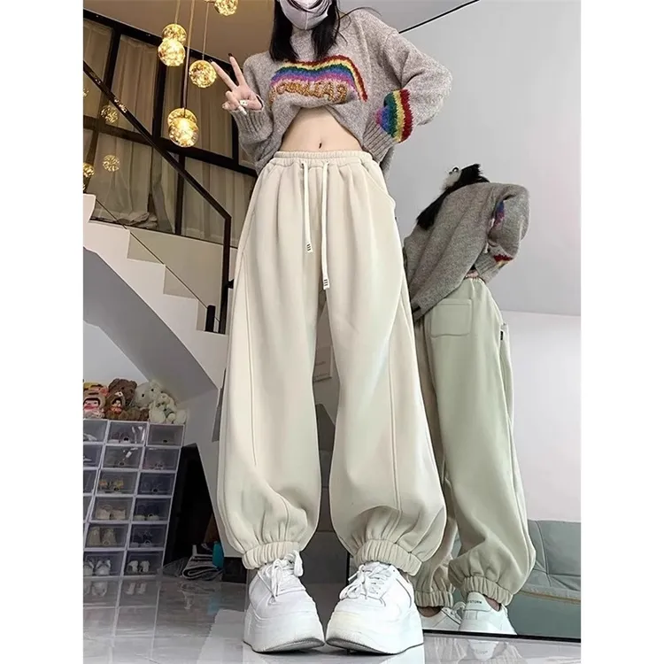 大码胖mm卫裤女2025春秋新款裤子女高腰宽松哈伦灯笼裤束脚运动裤