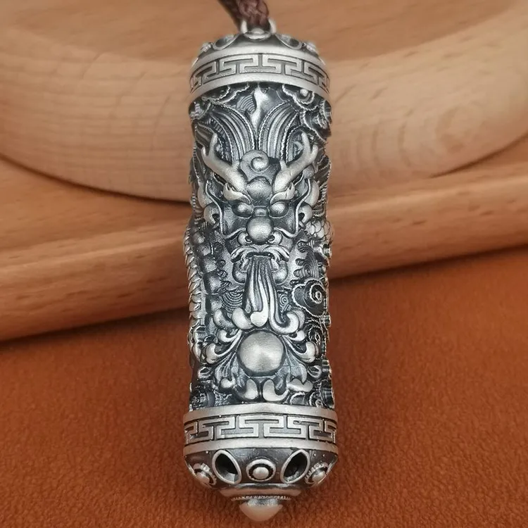 吊坠足银 S999纯银祥云霸气龙柱吊坠男士复古龙牌高档项链生肖龙