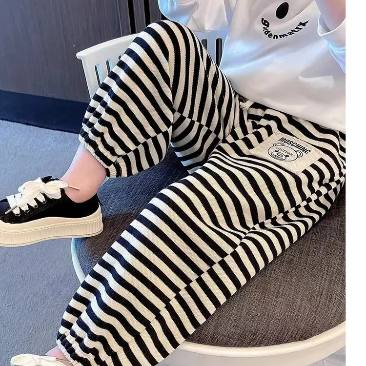 【低价好物】早秋儿童裤子新款网红幼儿园神裤韩版百搭运动条纹裤