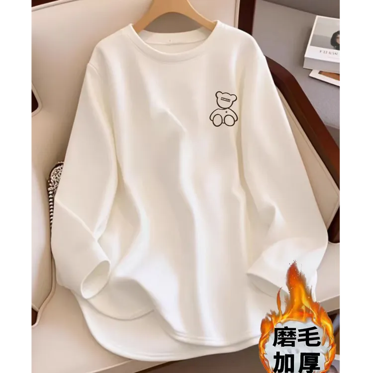 秋冬新款不规则加厚磨毛T恤女宽松显瘦宽松打底衫女内搭遮肚子