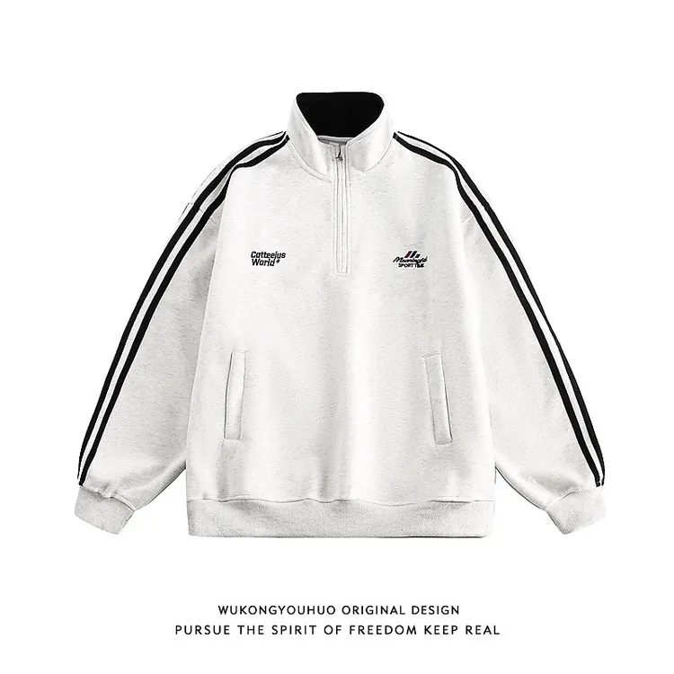 立领半拉链卫衣男女重磅春秋冬宽松加绒加厚刺绣运动百搭情侣外套