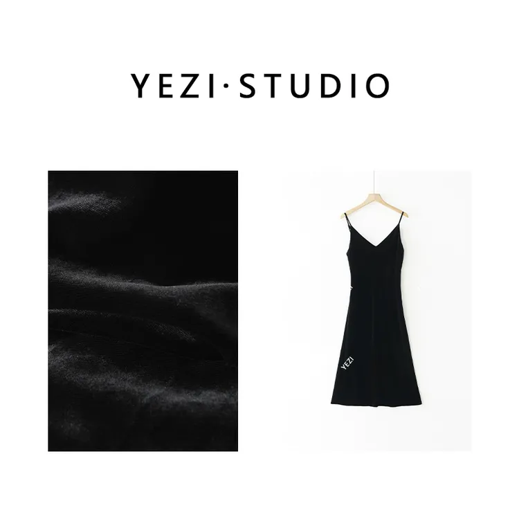 【焦点小黑裙】重磅桑蚕丝丝绒V领吊带连衣裙24231117