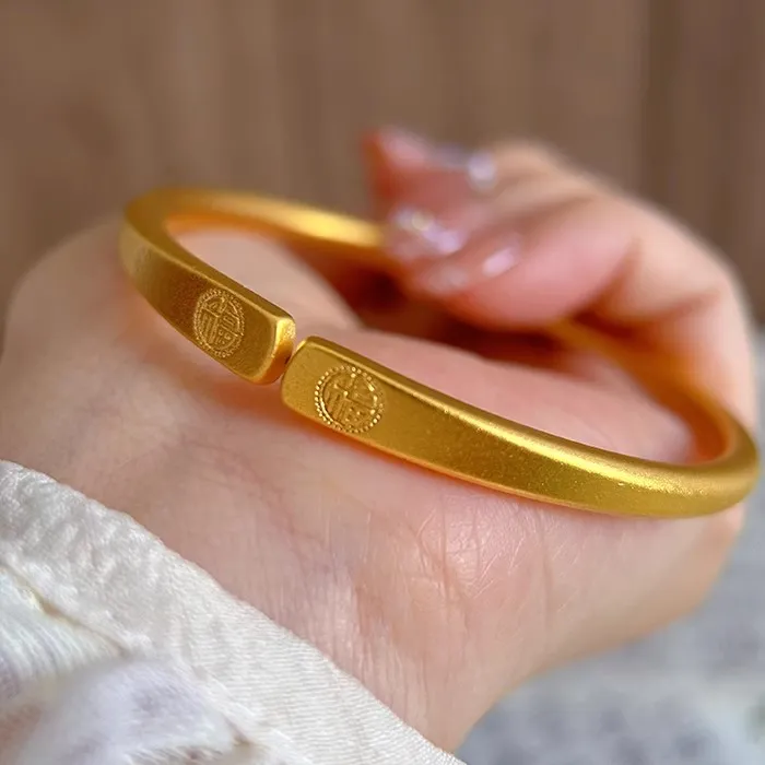 铜合金手镯 双福字手镯气质百搭复古精美实心简约可调节古法经典