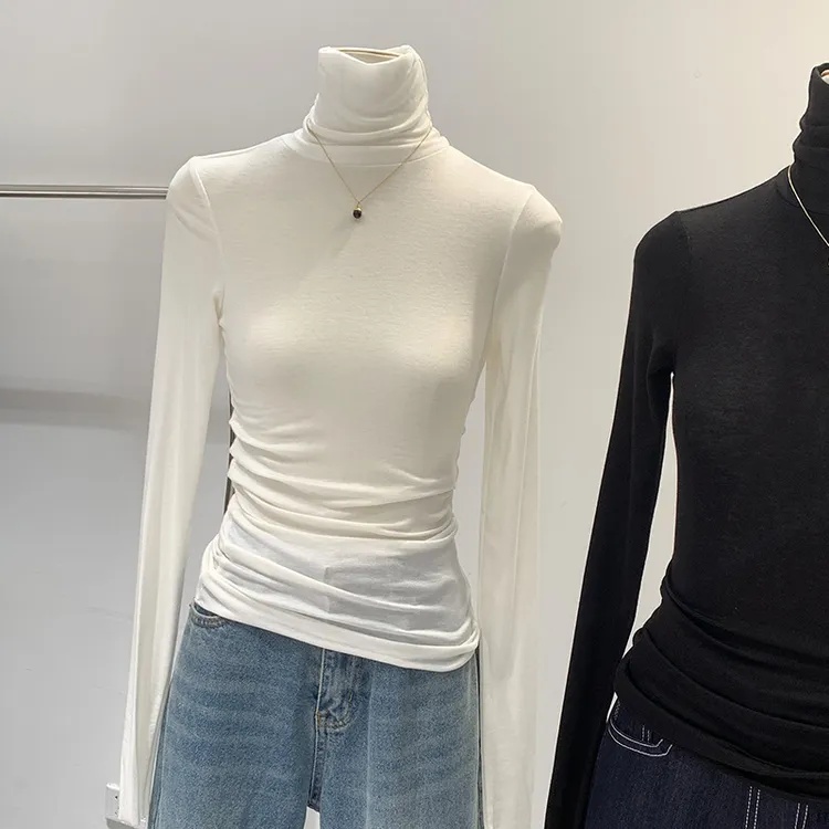 欧货现货天丝羊毛亲肤软糯高领修身内搭打底衫女秋季2025新款T恤