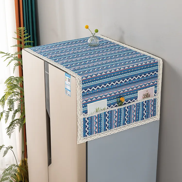 新款民族风棉麻冰箱防尘罩单开门双开门盖巾洗衣机盖布美的通用型