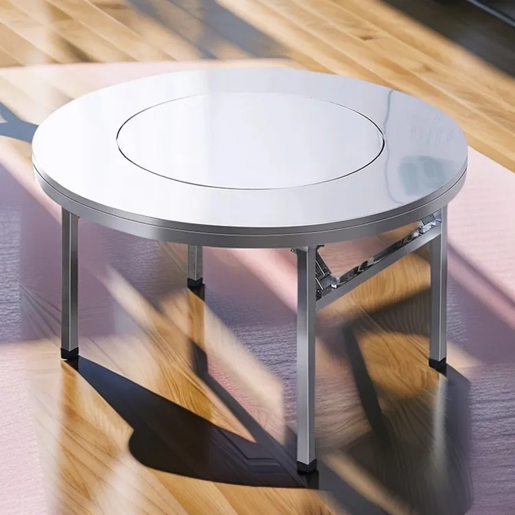 不锈钢可折叠桌家用饭桌便携摆摊出租房夜市转盘圆桌椅餐桌桌子 1