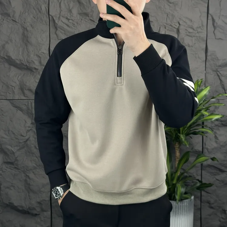 无品牌秋冬卫衣加绒加厚拉链男士休闲条纹拼色男士长袖8917