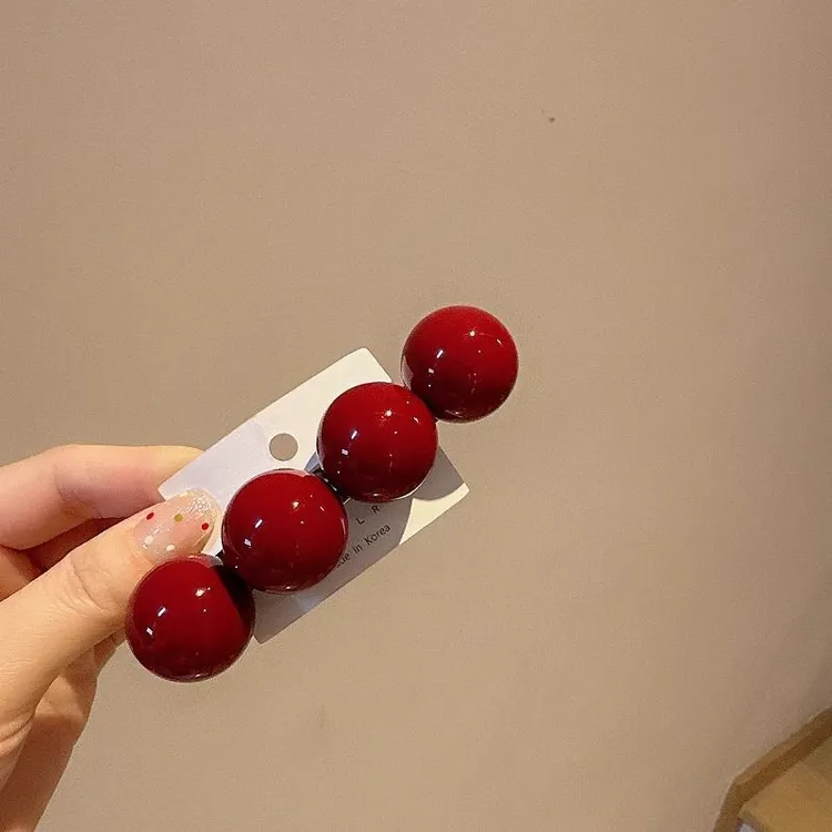 红色配饰发卡韩版前额边夹简约气质百搭半扎发卡弹簧夹马尾夹横夹