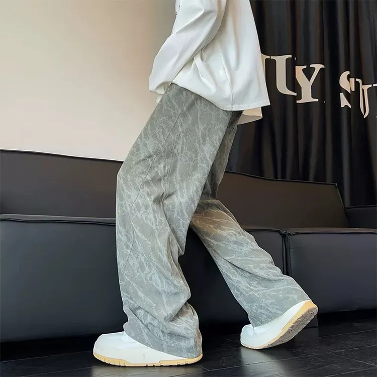扎染美式重磅卫裤男春秋款直筒灯芯绒裤子痞帅休闲裤宽松阔腿长裤