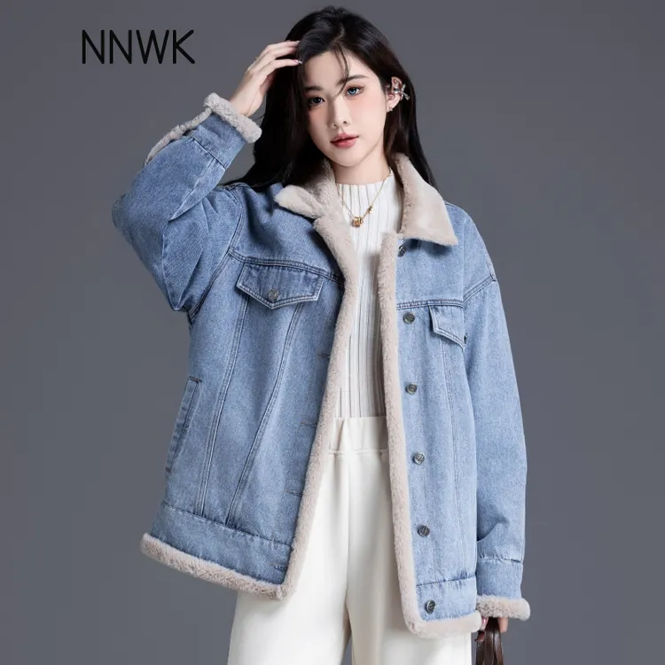 仿兔毛牛仔外套女装冬季2025新款加绒加厚棉服派克服宽松保暖上衣