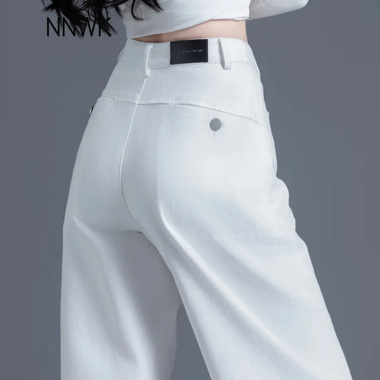 高级感白色牛仔裤女2025春秋季新款宽松显瘦镰刀裤弯刀裤哈伦裤子