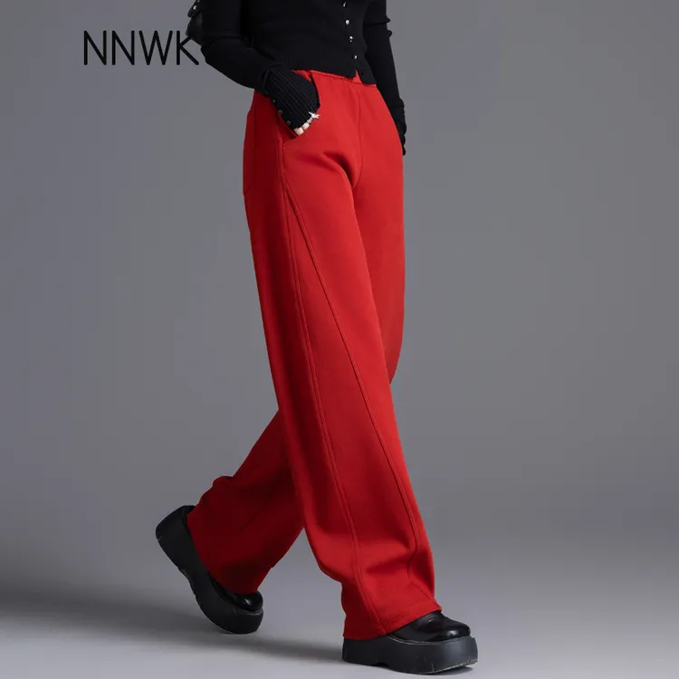 安可拉红阔腿休闲裤女2025春秋季新款窄版镰刀香蕉裤女士运动卫裤