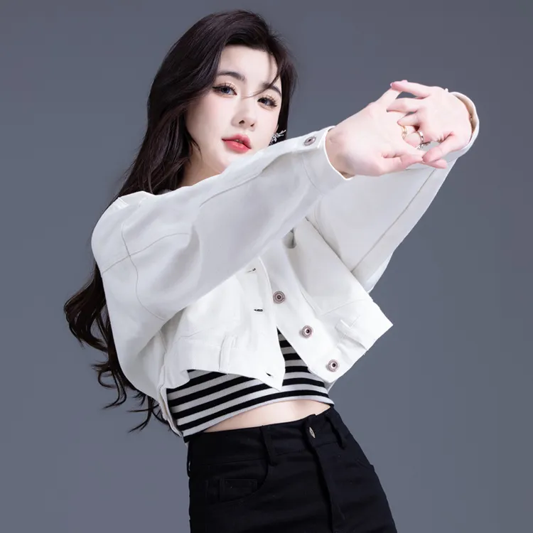 白色宽松短款牛仔外套女2025春秋季新款小个子长袖上衣女时尚百搭