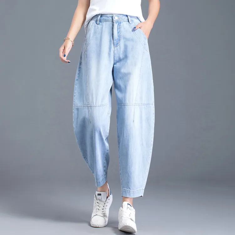 八分牛仔裤女夏季薄款宽松灯笼裤哈伦裤萝卜裤休闲裤九分裤老爹裤