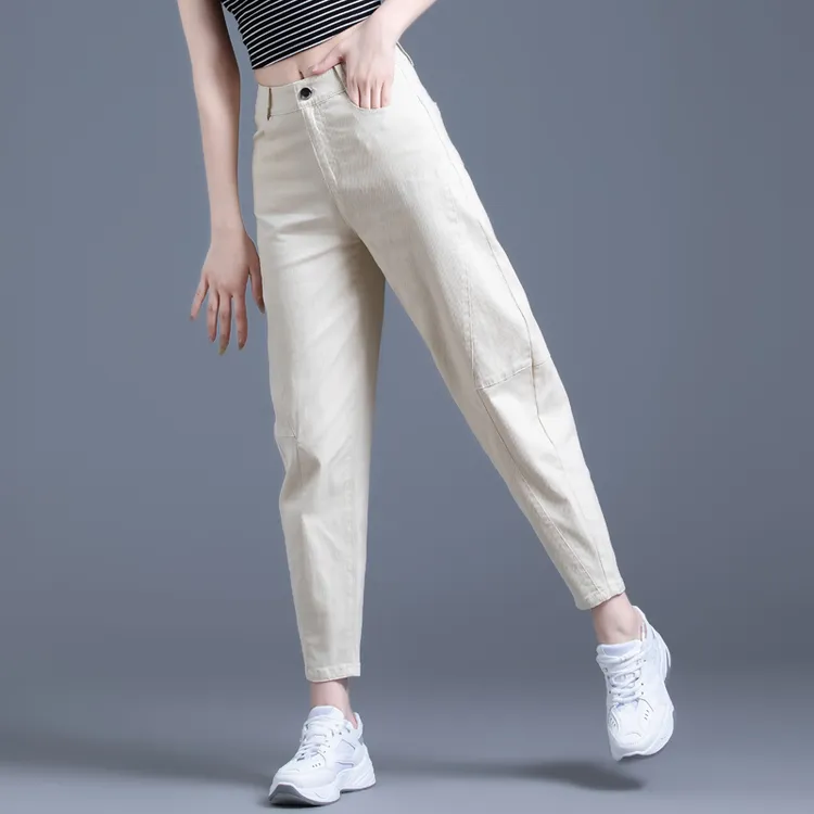 百搭显瘦米白色哈伦裤女2025新款春夏萝卜休闲裤小个子高腰九分裤