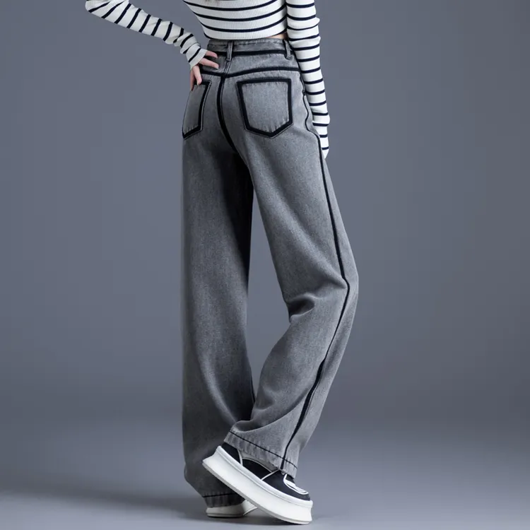 烟灰色直筒牛仔裤女2025春秋新款窄版阔腿裤高腰显瘦女款裤子百搭