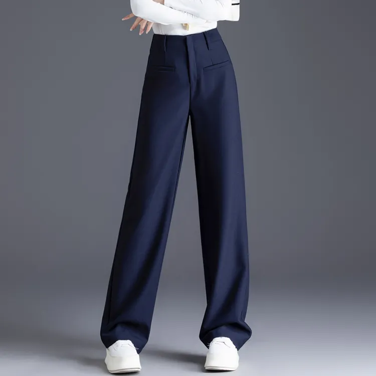 蓝色西装裤子女新款春秋垂感显瘦长裤窄版阔腿裤休闲裤高腰直筒裤