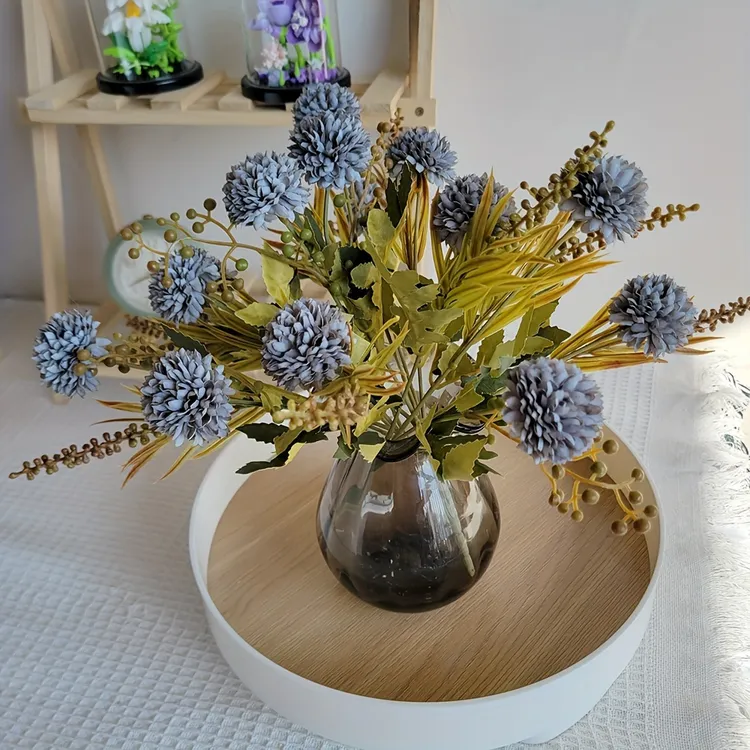 秋色小球菊仿真5头蒲公英婚礼客厅装饰迷你乒乓球菊